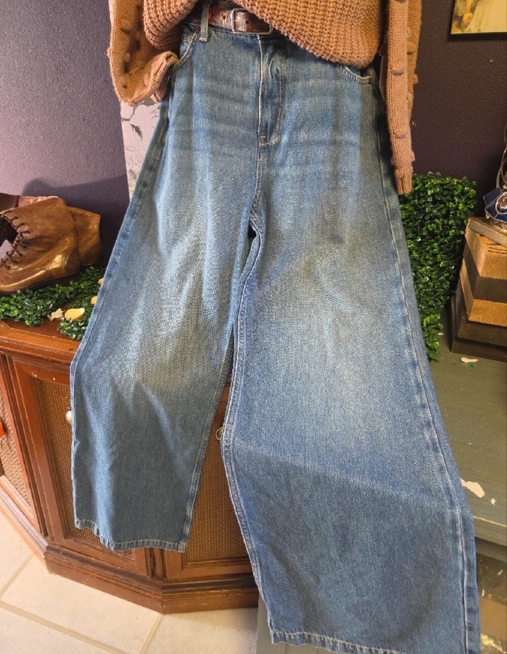 Free People -The Stride - Wide Leg Jeans In Walk Away Blue Sz 28 - Picture 4 of 9